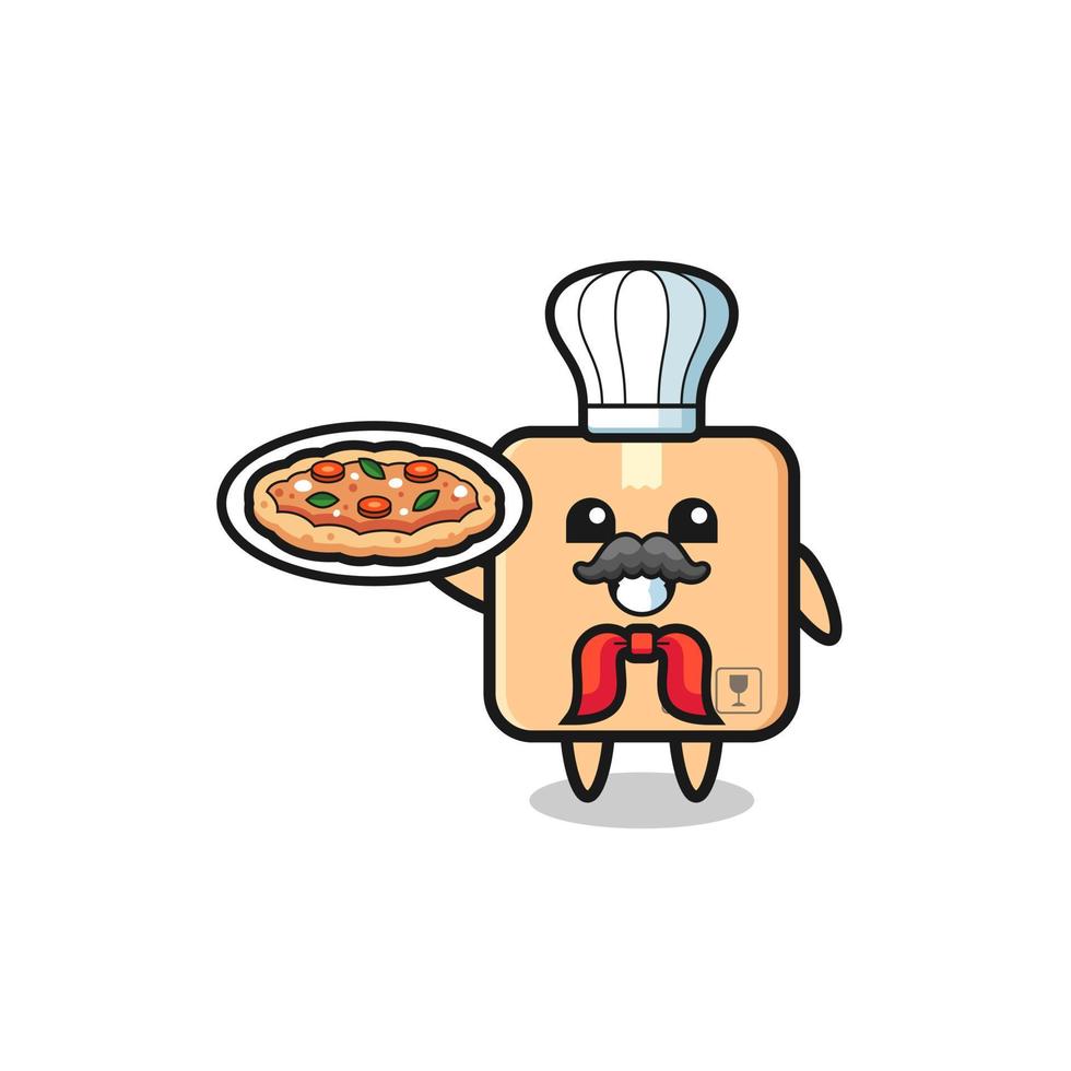 personagem de caixa de papelão como mascote chef italiano vetor