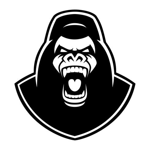 emblema preto e branco de um gorila no fundo branco. vetor