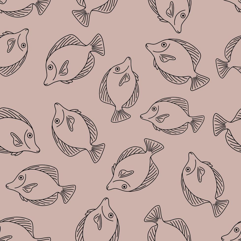 padrão sem emenda com fish.fish com uma grande ilustração afiada fin.nautical theme.doodle style.beige background.white outline.vector. vetor