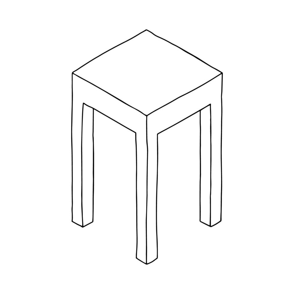 banquinho no estilo da imagem doodle.preto e branco.a cadeira em vista isométrica.delineamento de desenho à mão.imagem vetorial vetor