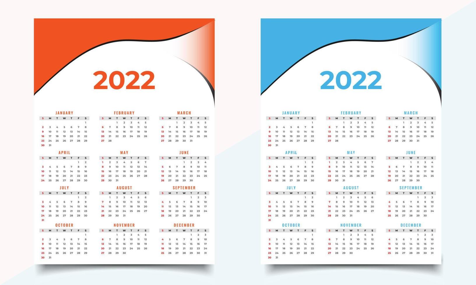 modelo de design de calendário. design de calendário de parede 2022. vetor