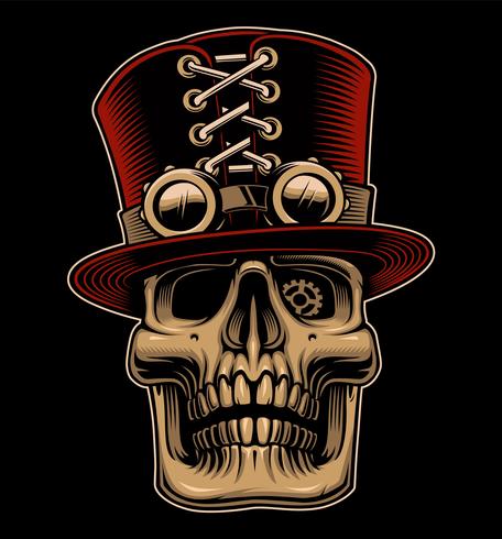 Vector a ilustração do crânio no chapéu e óculos no estilo steampunk