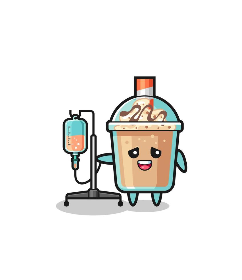 personagem de milk-shake fofo em pé com poste de infusão vetor