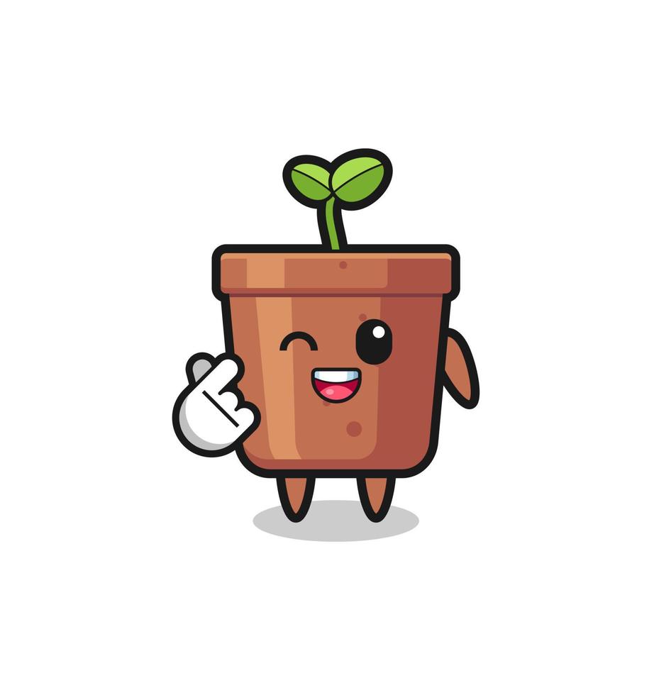 personagem de vaso de planta fazendo coração de dedo coreano vetor