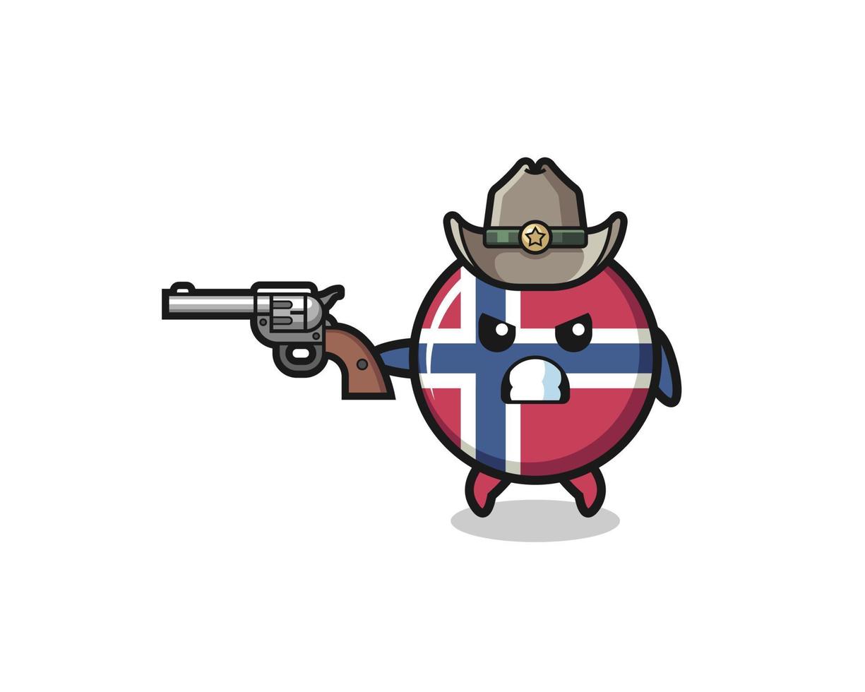 o cowboy da bandeira da noruega atirando com uma arma vetor