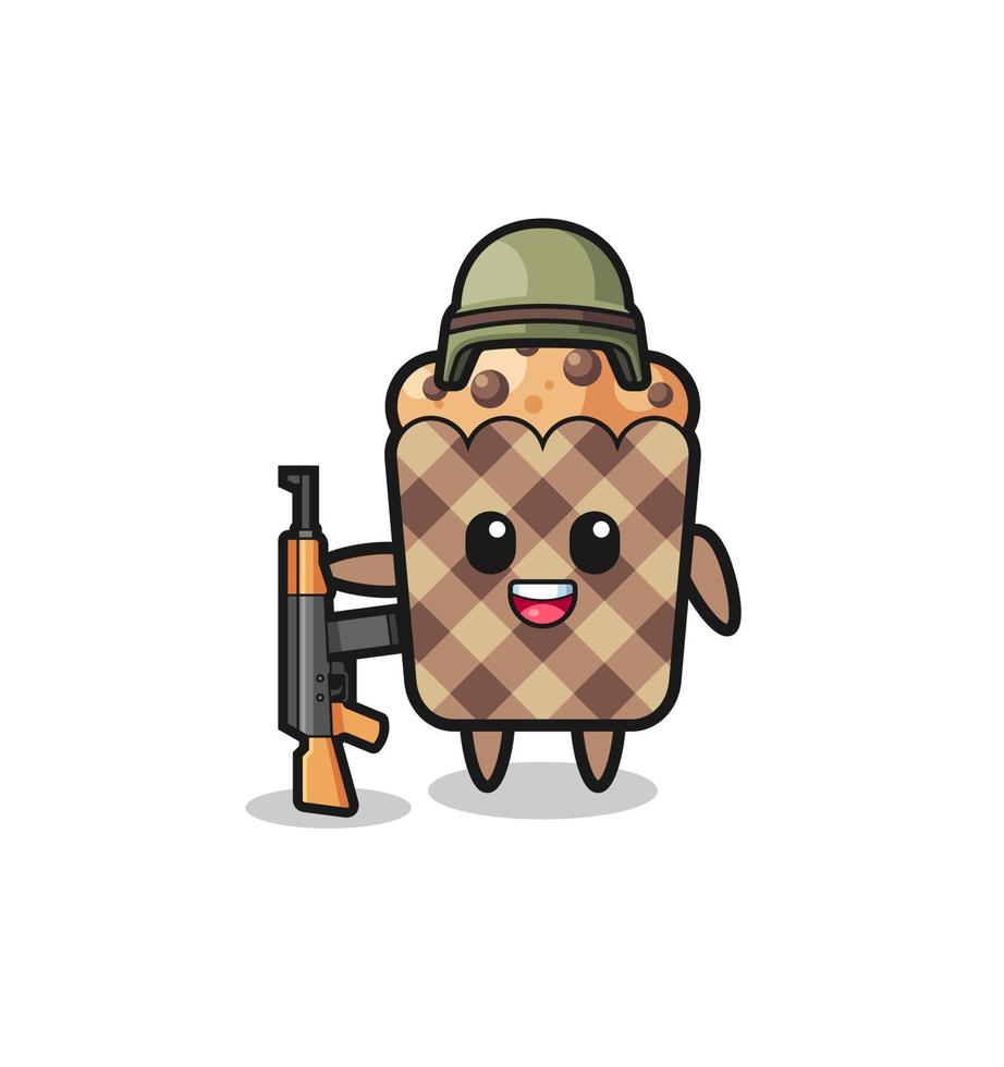 mascote de muffin bonito como um soldado vetor