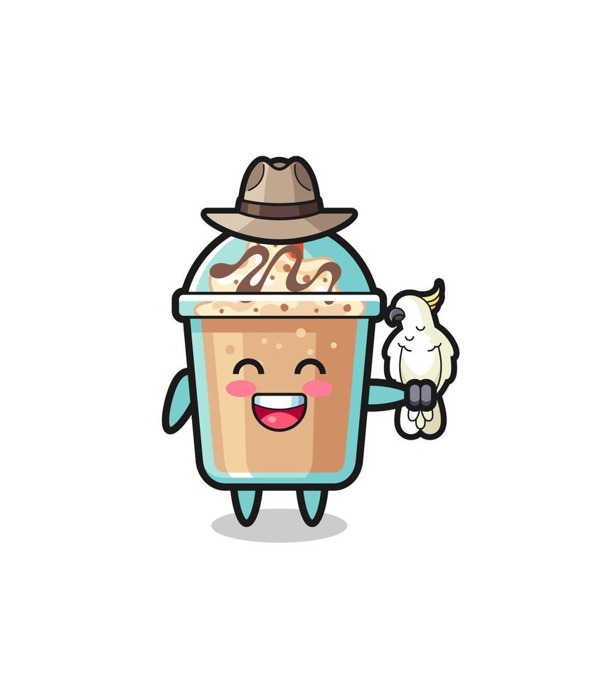 milkshake mascote de zookeeper com um papagaio vetor