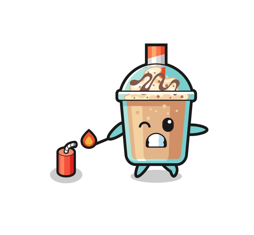 ilustração de mascote de milk-shake jogando fogos de artifício vetor