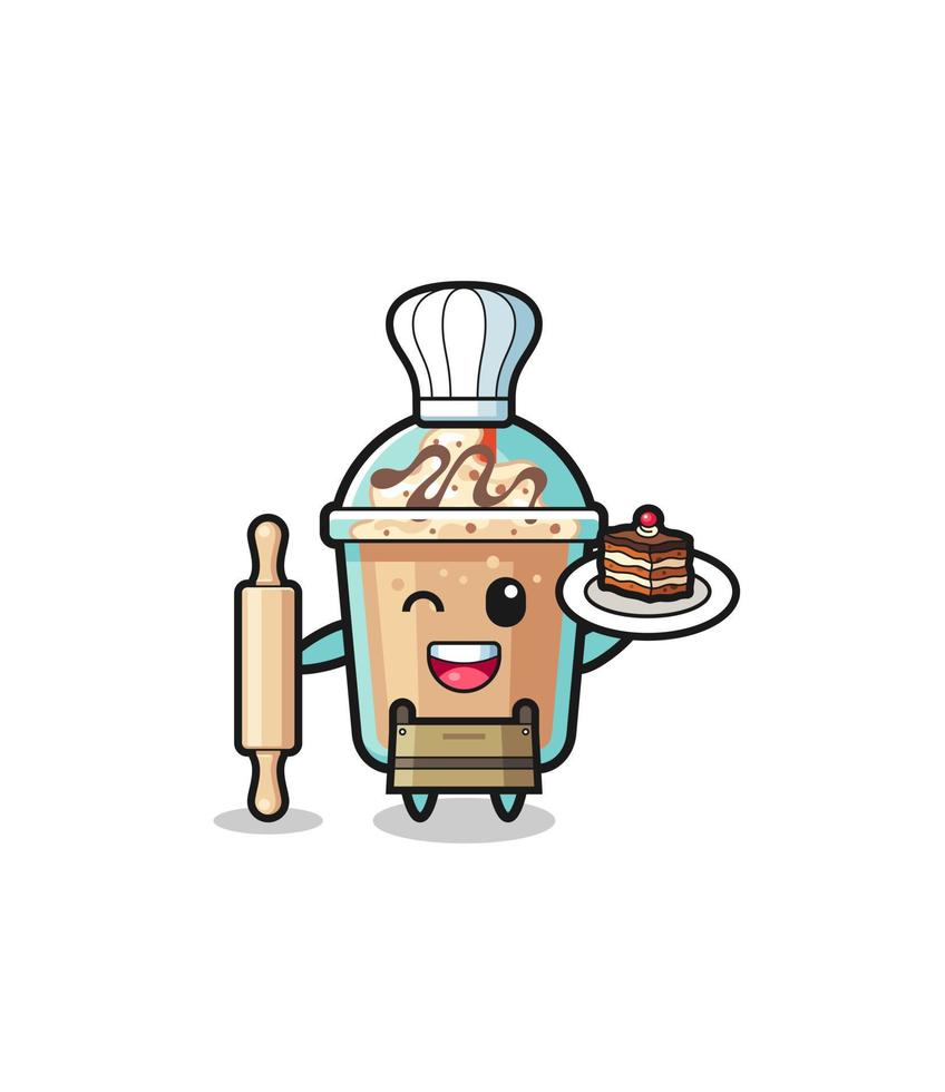 milkshake como mascote do chef de pastelaria segura o rolo vetor
