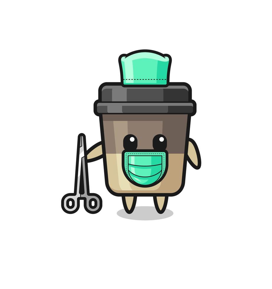 personagem de mascote de xícara de café cirurgião vetor