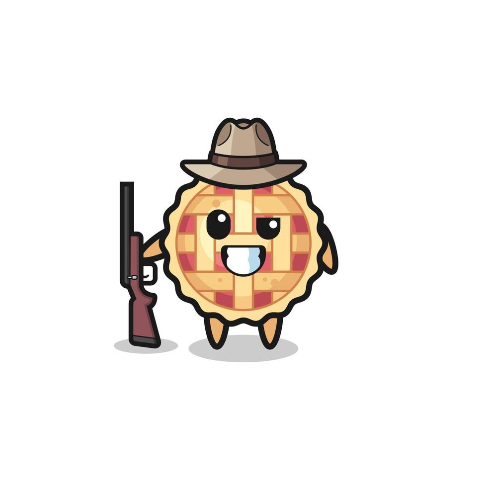 mascote caçador de torta de maçã segurando uma arma vetor
