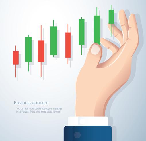 mão segurando um fundo de vetor de ícone mercado de ações do gráfico de velas