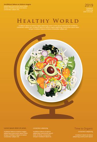 Vegetable Salad Organic Food Poster Template Design Ilustração Vetor