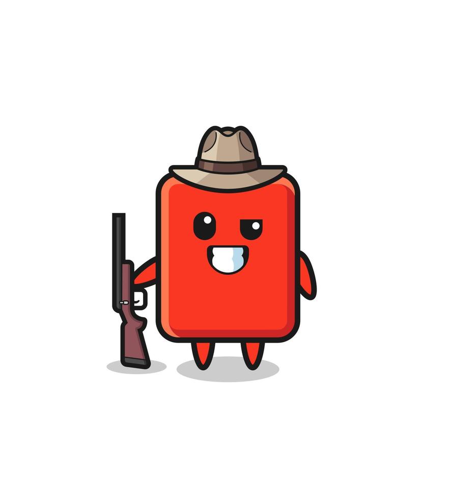 mascote de caçador de cartão vermelho segurando uma arma vetor