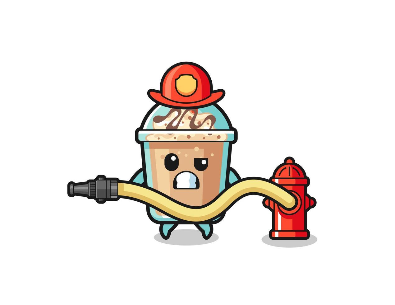 desenho de milkshake como mascote de bombeiro com mangueira de água vetor