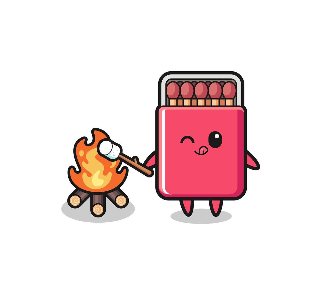 o personagem da caixa de fósforos está queimando marshmallow vetor