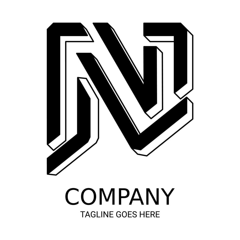design de logotipo preto 3d letra n. perfeito para camisetas, etc. vetor