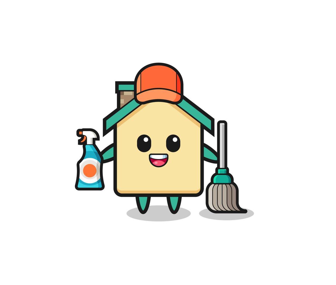 personagem de casa fofa como mascote de serviços de limpeza vetor