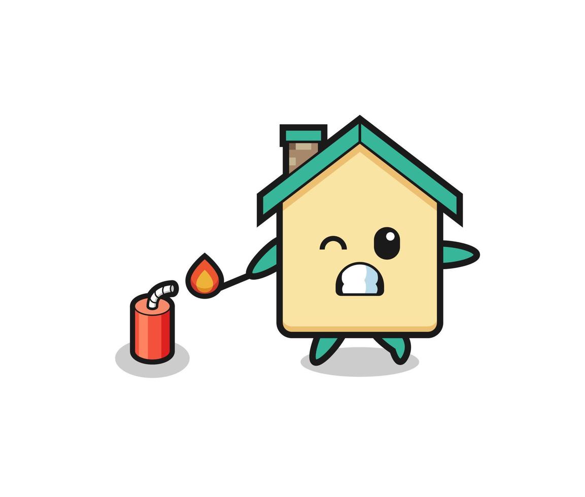 ilustração de mascote de casa jogando fogos de artifício vetor