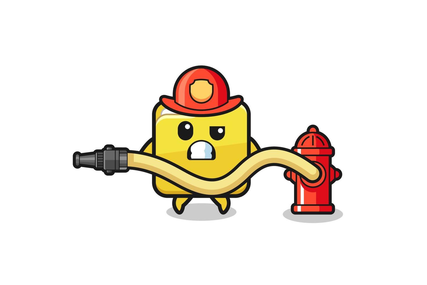 desenho de pasta como mascote de bombeiro com mangueira de água vetor