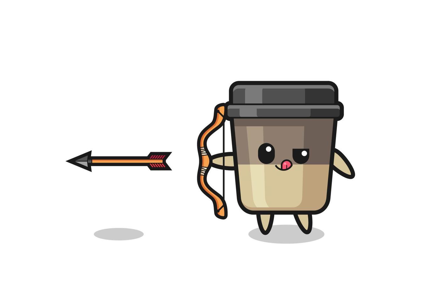 ilustração de personagem de xícara de café fazendo tiro com arco vetor