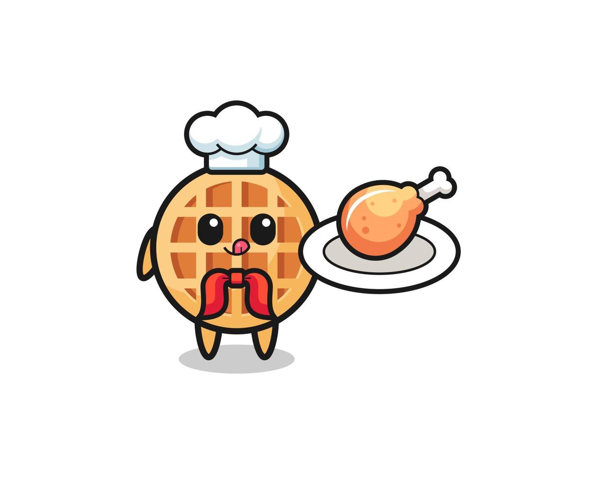 personagem de desenho animado de chef de frango frito de waffle de círculo vetor