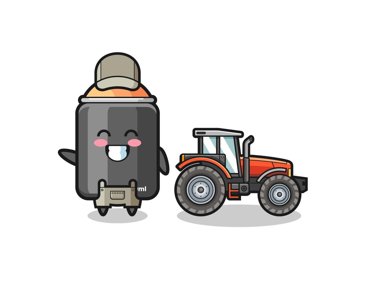 o mascote do agricultor de tinta spray ao lado de um trator vetor