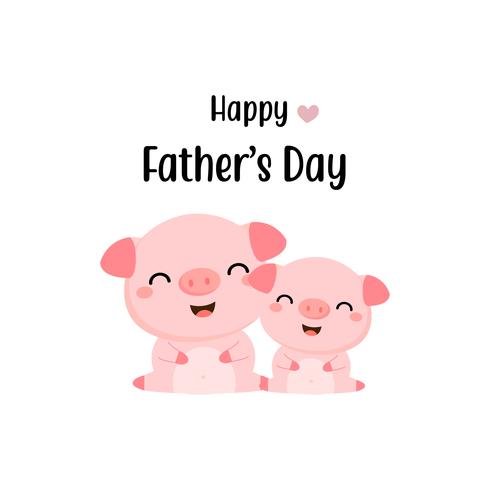 Cartão de dia dos pais feliz. Paizinho bonito e bebê dos desenhos animados do porco. vetor
