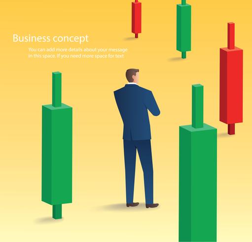 empresário em pé com fundo de gráfico de castiçal, conceito de mercado de ações, ilustração vetorial vetor