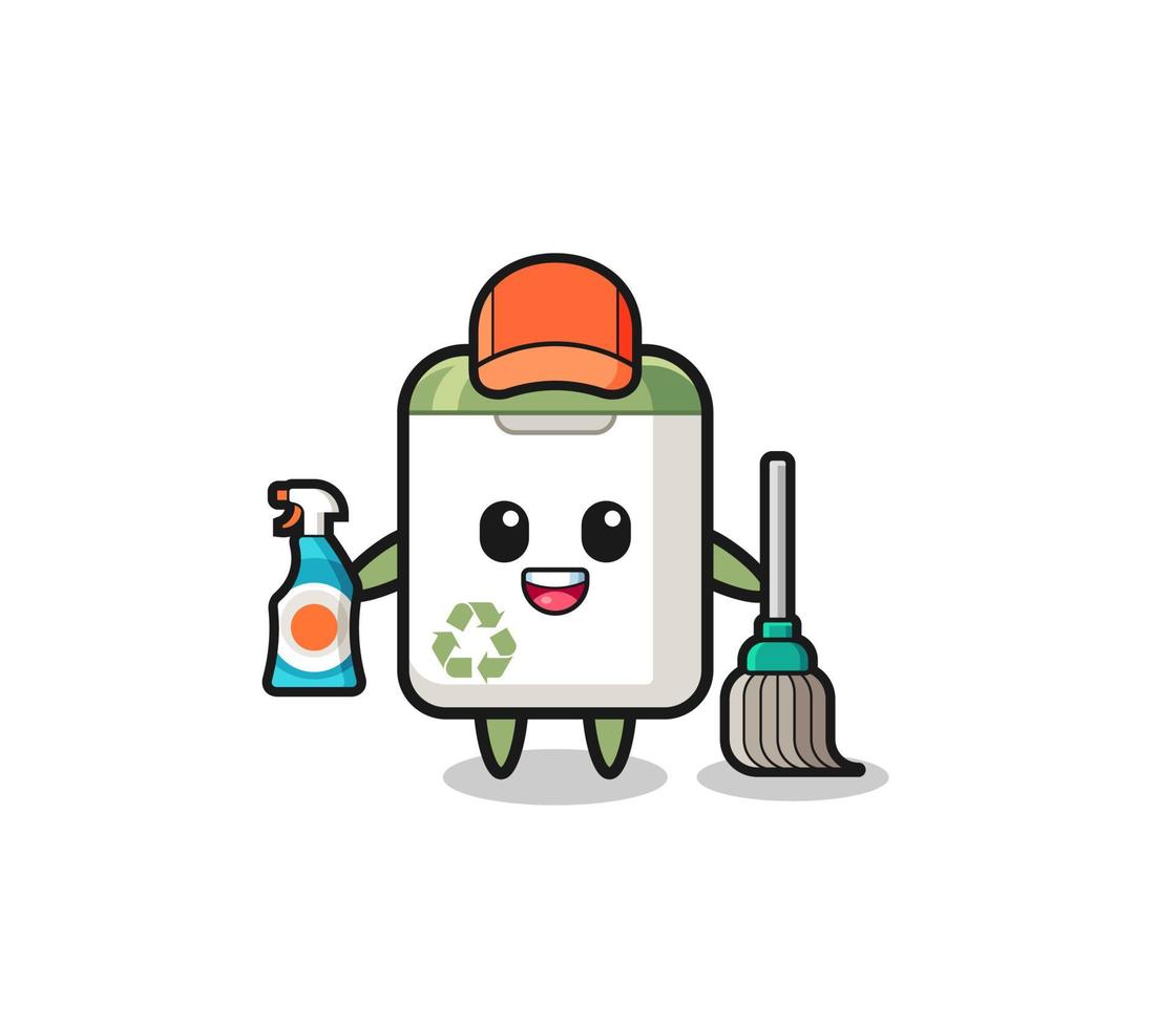 personagem de lata de lixo bonito como mascote de serviços de limpeza vetor