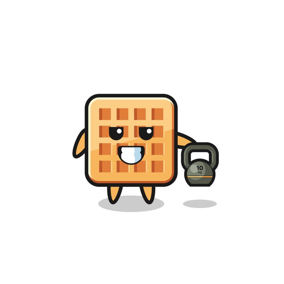 mascote waffle levantando kettlebell no ginásio vetor