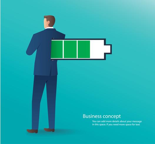 conceito de negócio do empresário em pé com ilustração vetorial de bateria cheia vetor