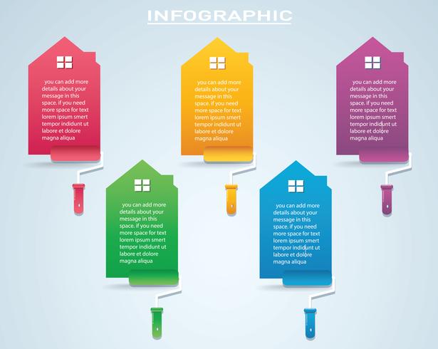 casa colorida com um rolo de pintura infográfico 4 opções fundo ilustração vetorial vetor