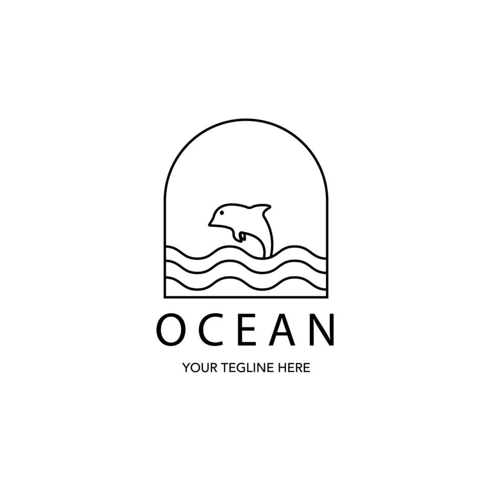 logotipo de design de vetor de ilustração de oceano de golfinhos