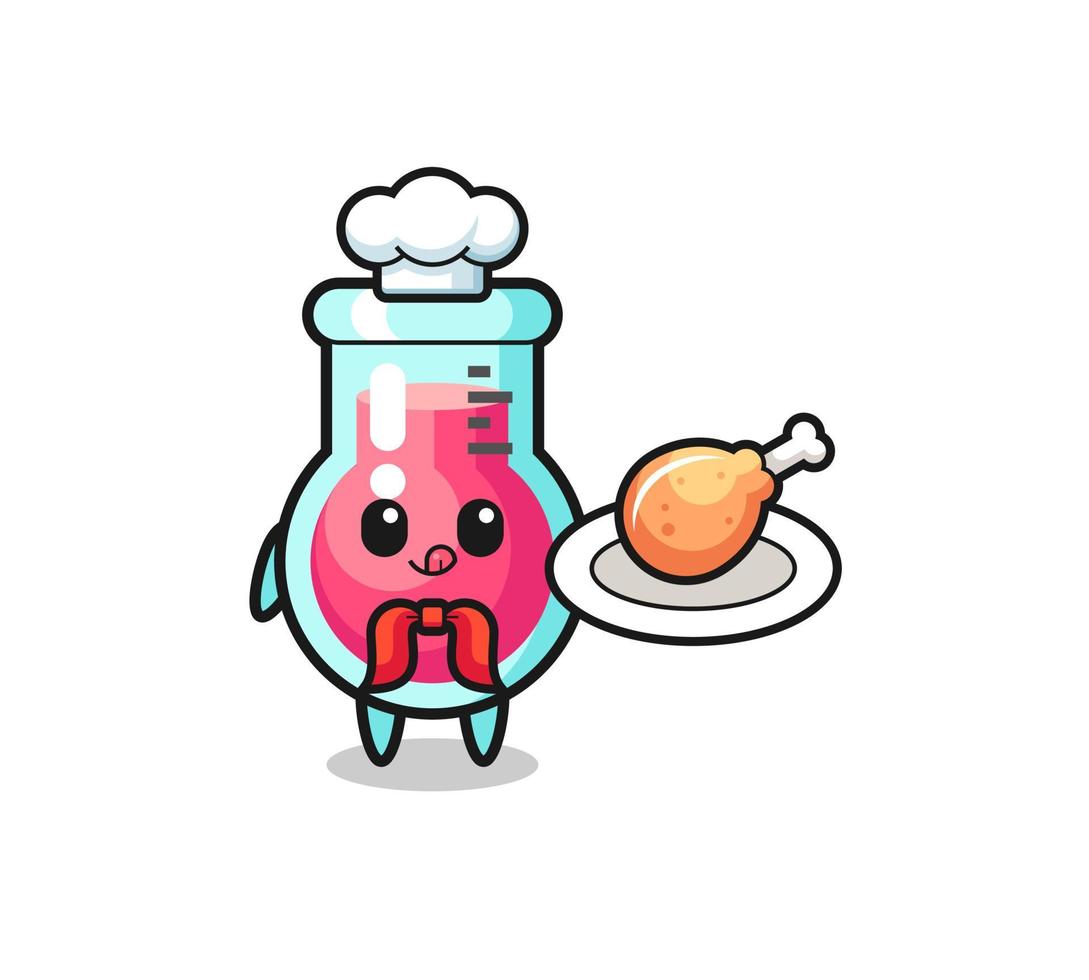 personagem de desenho animado chef de frango frito de copo de laboratório vetor