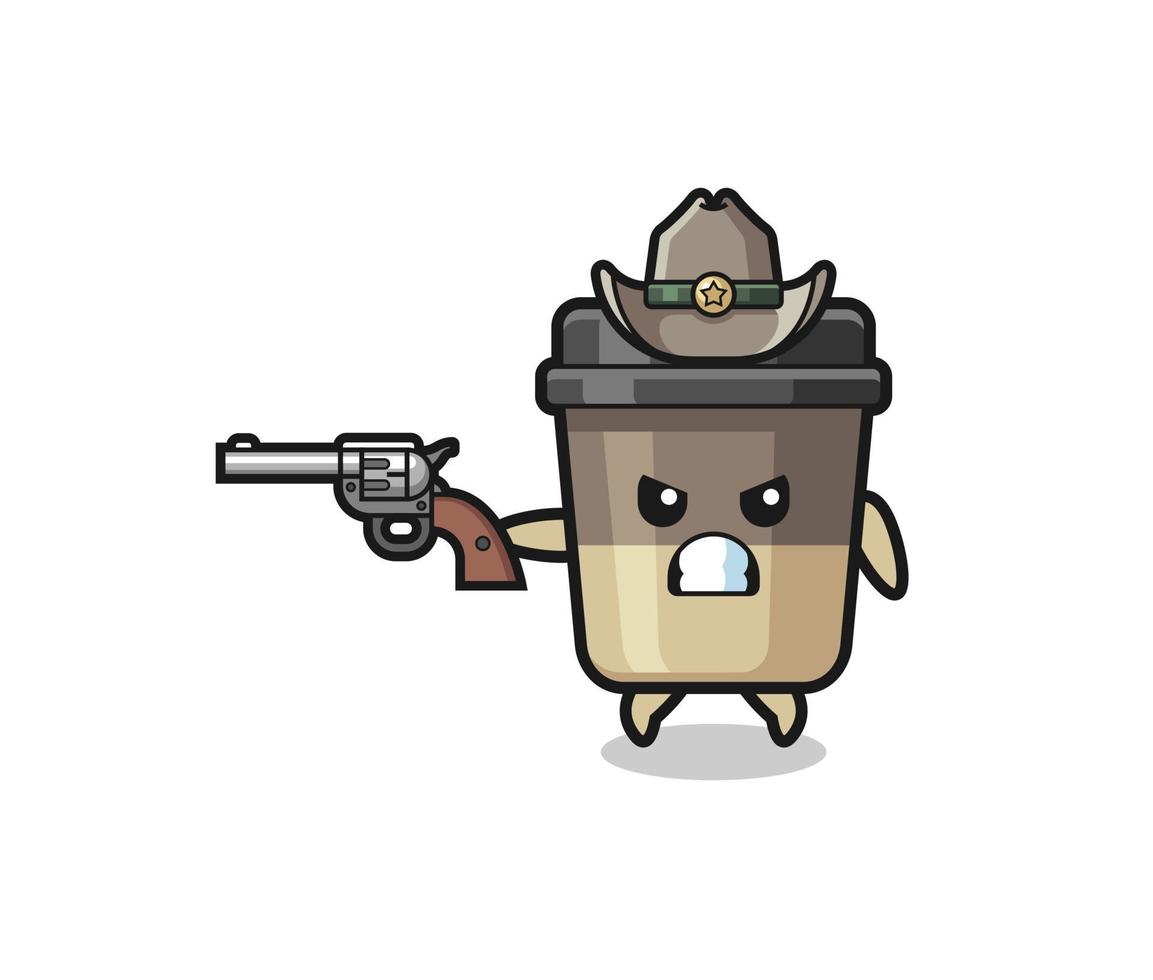 a xícara de café cowboy atirando com uma arma vetor