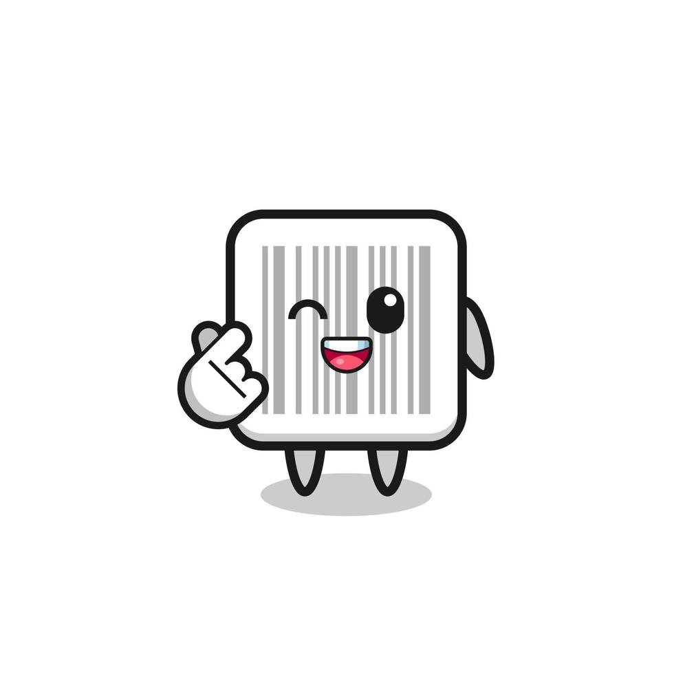 personagem de código de barras fazendo coração de dedo coreano vetor