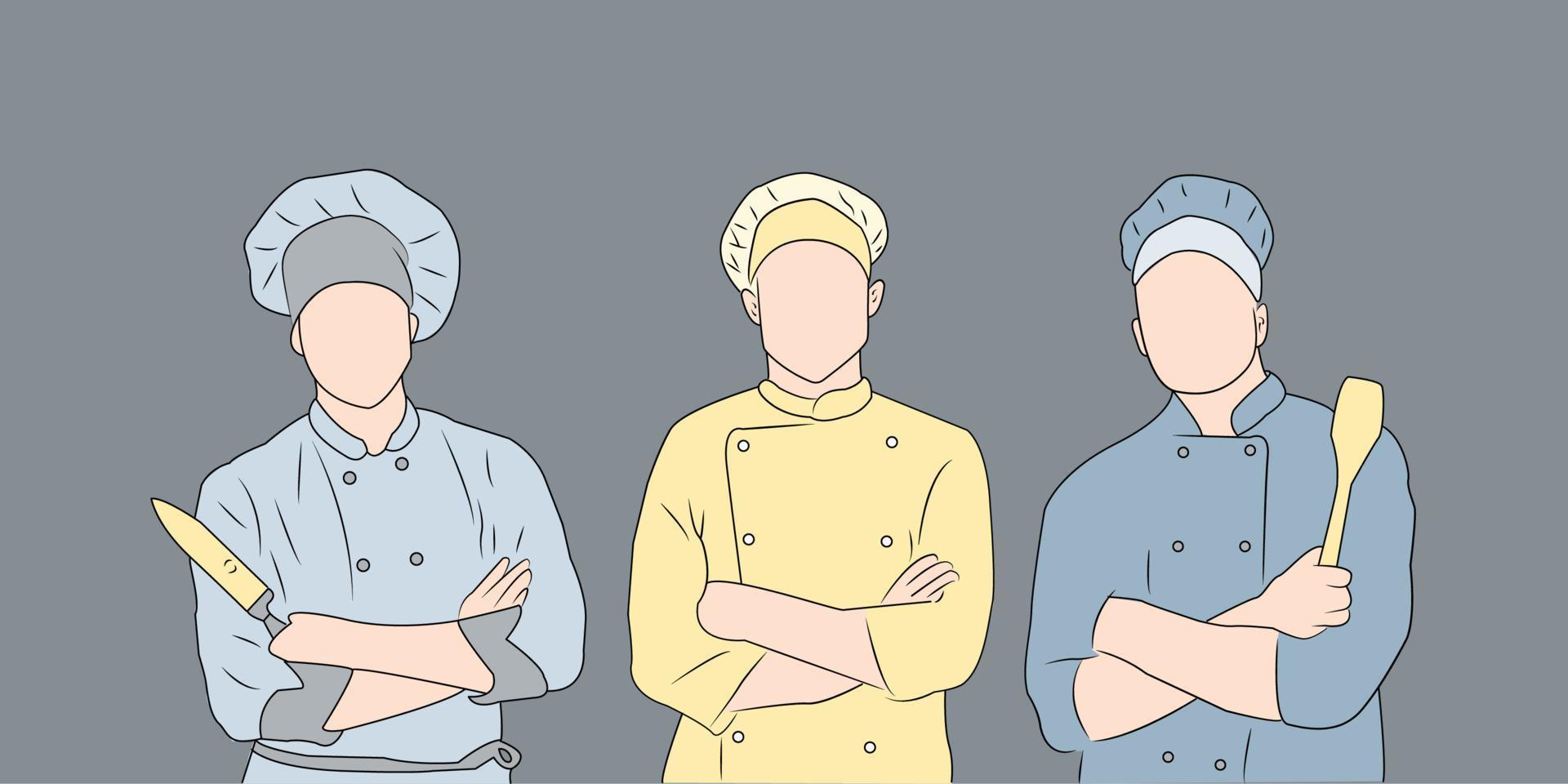 três chefs com roupas diferentes vetor