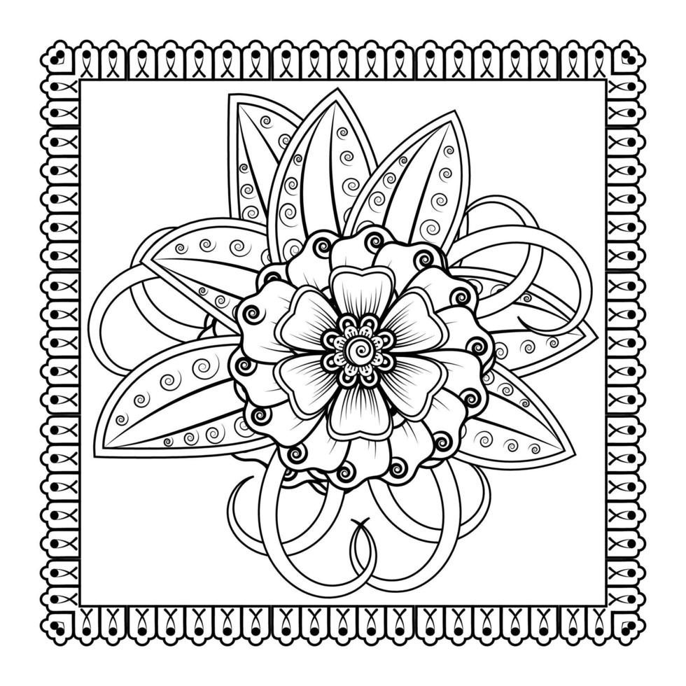 flor mehndi para henna, mehndi, tatuagem, decoração. ornamento decorativo em estilo oriental étnico, ornamento de doodle, desenho de mão de contorno. página do livro para colorir. vetor