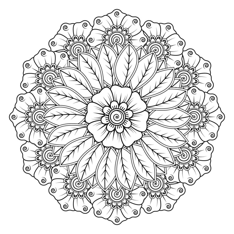 padrão circular em forma de mandala para henna, mehndi, tatuagem, decoração. ornamento decorativo em estilo oriental étnico. página do livro para colorir. vetor