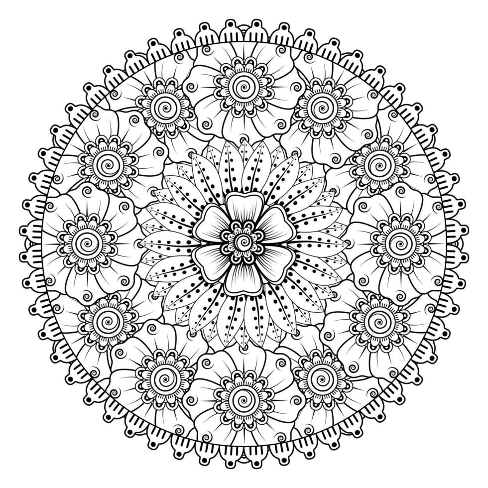 padrão circular em forma de mandala para henna, mehndi, tatuagem, decoração. ornamento decorativo em estilo oriental étnico. página do livro para colorir. vetor