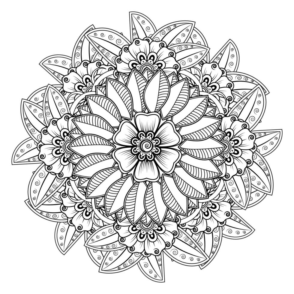 padrão circular em forma de mandala para henna, mehndi, tatuagem, decoração. ornamento decorativo em estilo oriental étnico. página do livro para colorir. vetor