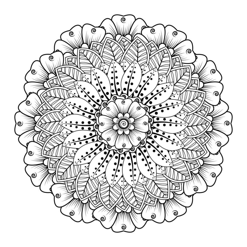 padrão circular em forma de mandala para henna, mehndi, tatuagem, decoração. ornamento decorativo em estilo oriental étnico. página do livro para colorir. vetor