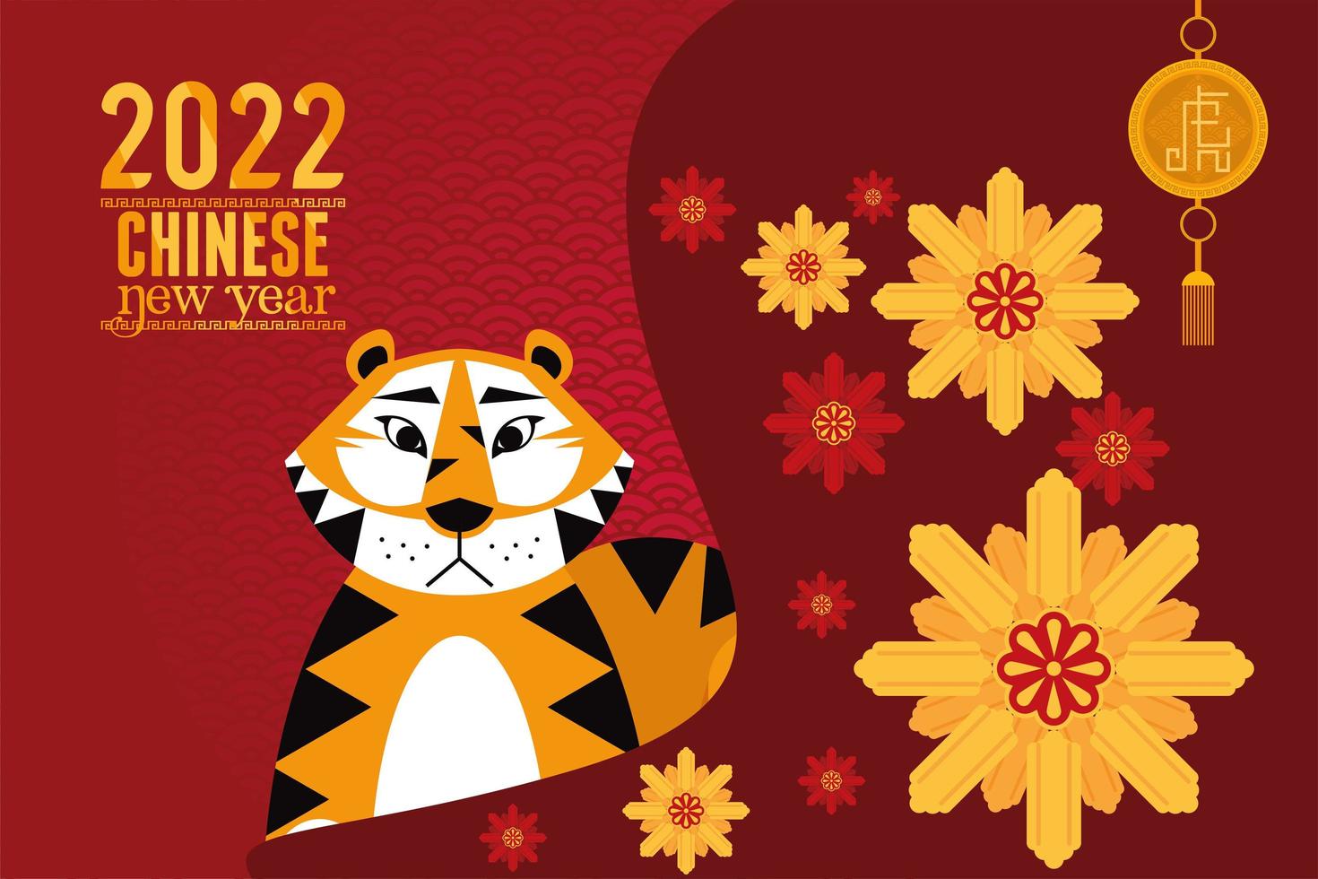 tigre e flores do ano novo chinês vetor