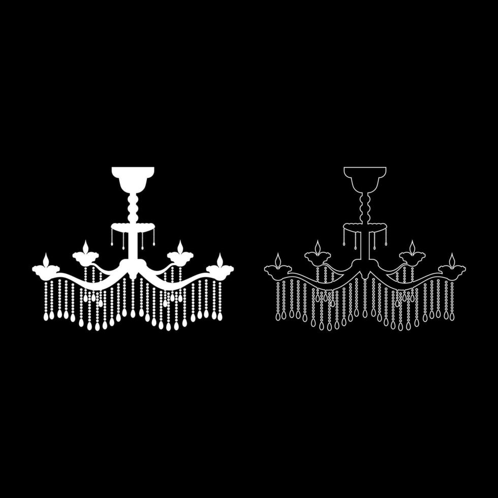 conjunto de contorno de ícone de candelabro imagem de estilo plano de ilustração vetorial de cor branca vetor