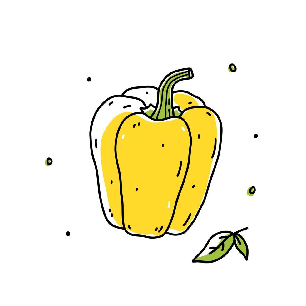 pimentão amarelo isolado no fundo branco. alimentos saudáveis orgânicos. ilustração vetorial desenhada à mão em estilo doodle. perfeito para cartões, logotipo, decorações, receitas, vários designs. vetor