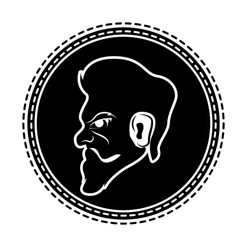 modelo de logotipo de barbearia vintage, estilo retrô, com homem barbudo vetor