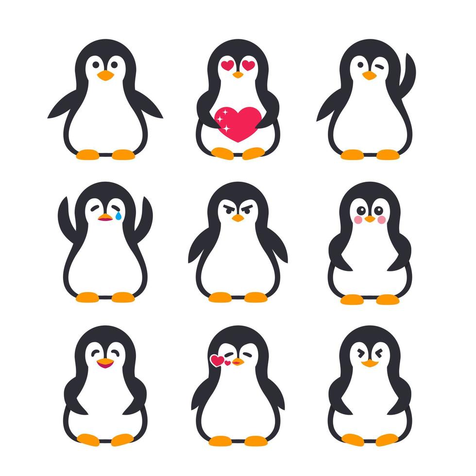 conjunto de emojis, personagem pinguim vetor