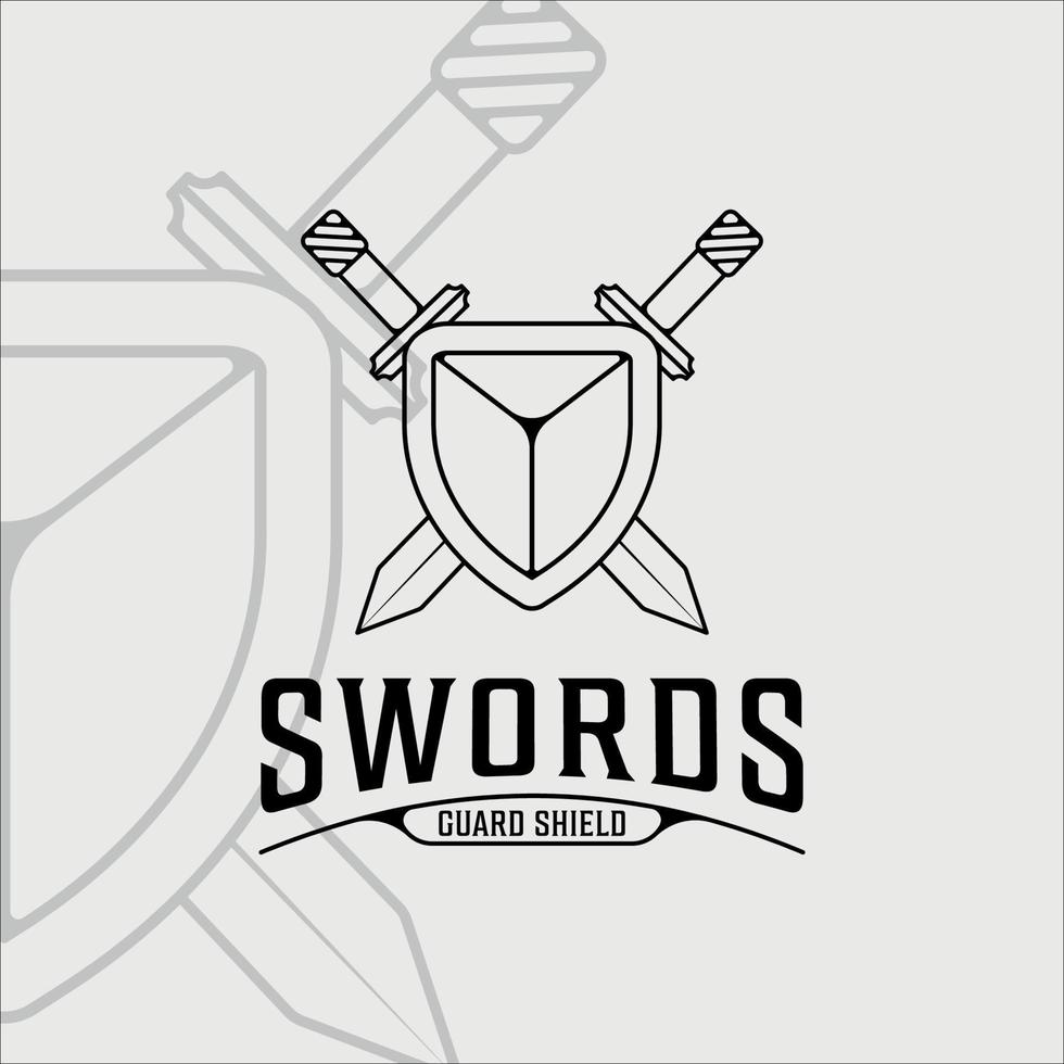 espada e escudo logotipo linha arte simples ilustração vetorial minimalista modelo ícone design gráfico. espadas sinal ou símbolo para empresa com fundos vetor