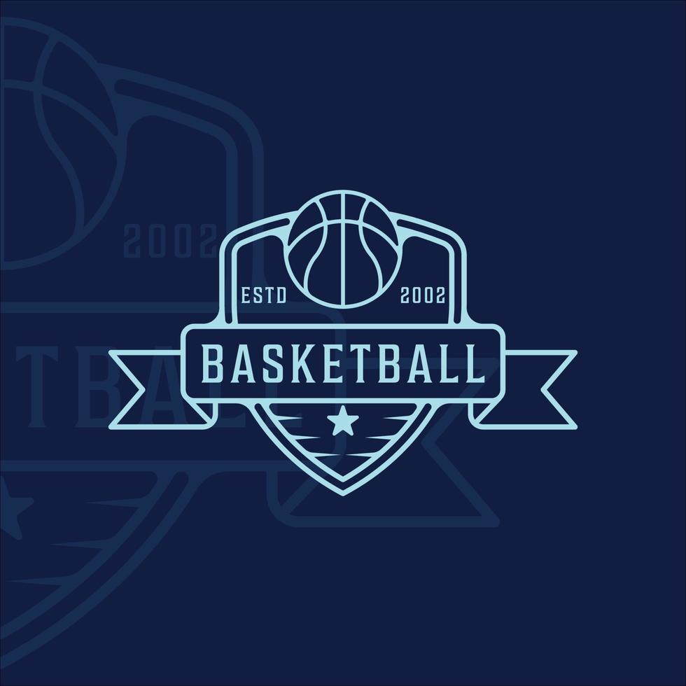 basquete logotipo linha arte ilustração vetorial simples modelo ícone design gráfico. sinal esportivo ou símbolo para o conceito de liga e competição de equipe ou clube com estilo de crachá e tipografia vetor